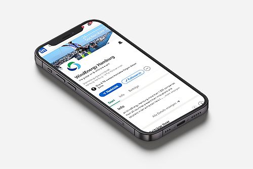 Cell phone with WindEnergy Hamburg LinkedIn profile